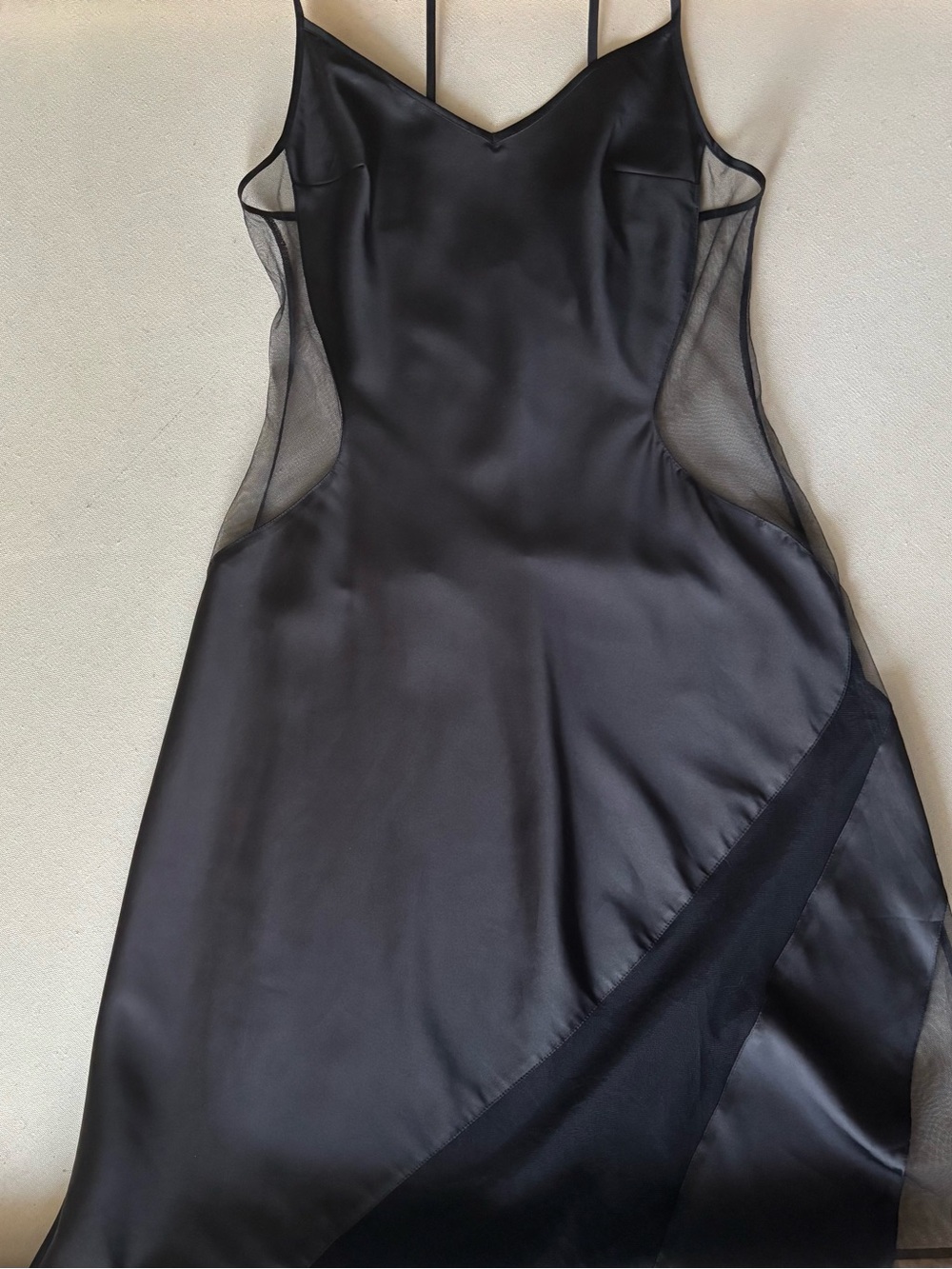 Thistle & Spire Black Union Slip Dress Sheer Mesh Asymmetric Satin Mini S - Picture 4 of 11